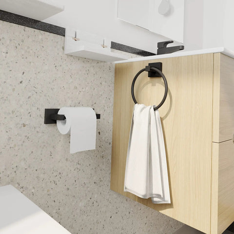 Matte Black Toilet Paper Holder Towel Ring Bathroom Accessories Hardware Set With Double Post Pivoting Roll Holder Wall Mounted