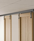 12 Ft Ceiling Mount Box Rail Barn Door Hardware Kit Beefy Heavy Duty Steel Sliding Track for Interior and Exterior Double Doors