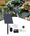 Solar Pond Aerator 2W Low Noise Oxygen Pump IP64 Waterproof Quiet Bubbler For Garden Ponds Pools Fish Tanks Hydroponics No Fuss Setup Outdoor Use Solar Powered Air Pump For Live Fish Transport, showing solar panel and accessories.