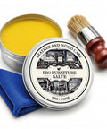 All In One Leather And Wood Furniture Salve With Brush Set Deep Conditioning Wax next to cloth and wooden brush