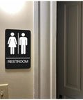 ADA Braille Unisex Bathroom Sign With Double Sided 3M Tape ABS Plastic Gender Neutral Restroom Sign For Offices And Restaurants 9 By 6 Inches Sleek Modern Mountable Office Sign For Biz Spaces mounted beside door
