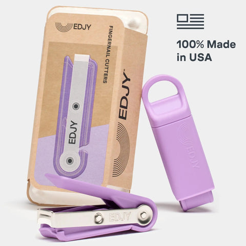 Pro-Grade Fingernail Cutter With Sharp Stainless Steel Blade, ergonomic handle, rust-resistant, lilac finish, packaging displayed