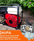 GX160 Carburetor Replacement Kit shown with Honda GX160 engine, suitable for pressure washers and mini bikes.