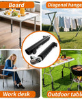 4 Pack Adjustable Table Leg Extenders With Wheels, Heavy Duty Steel Furniture Risers, quick setup design displayed on desk and outdoor table.