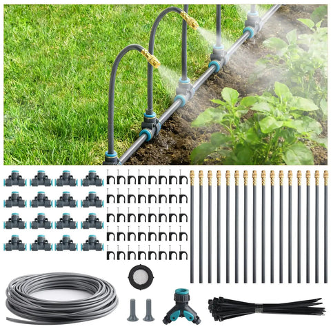 98 Feet Of 1/4 Inch Quick Connect Drip Irrigation Kit With 16 Adjustable Spray Nozzles For Garden Greenhouse Yard And Lawn No Fuss Setup