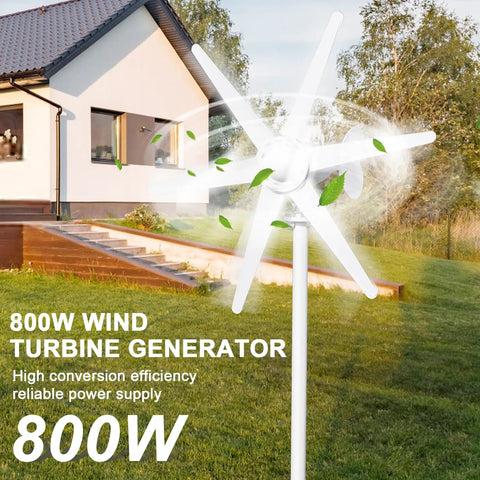 800W Wind Turbine Generator For Off Grid Home And RV Power Supply 12V And 24V 6 Blade Windmill in garden setting