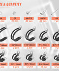 WYSIWYKA 60pc cable clamp kit, front view: 10 sizes of 304 stainless steel rubber-cushion P-clamps with mounting tabs