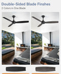 2 Pack 52 Inch Outdoor Ceiling Fans With Remote Black No Light Quiet Reversible DC Motor 6 Speeds 3 Blade Modern Ceiling Fans
