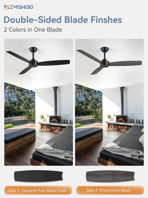 2 Pack 52 Inch Outdoor Ceiling Fans With Remote Black No Light Quiet Reversible DC Motor 6 Speeds 3 Blade Modern Ceiling Fans