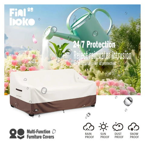 3-Seater Outdoor Sofa Cover Waterproof Heavy Duty Patio Furniture Cover All Weather Protection for Beige and Brown Outdoor Couch