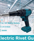 SignalSparkle Brushless Cordless Rivet Gun 21V With Two Batteries in a factory setting, designed for stainless steel and aluminum riveting.