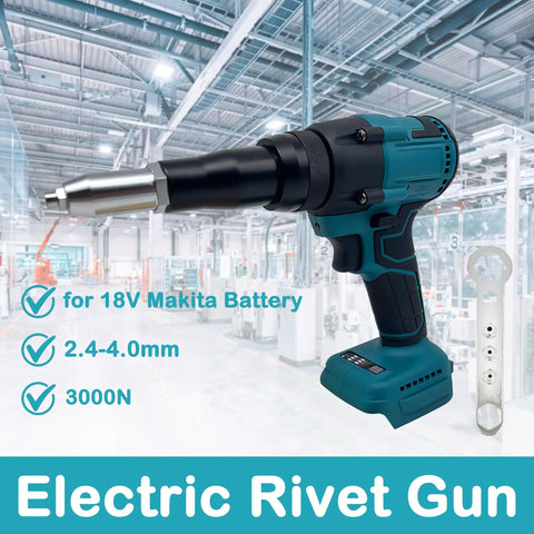 SignalSparkle Brushless Cordless Rivet Gun 21V With Two Batteries in a factory setting, designed for stainless steel and aluminum riveting.
