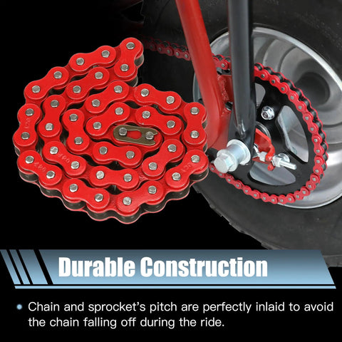 Red 420 Chain Kit for Mini Bikes with 42 Links and 90 Links replacement fits Predator 212cc with sprocket on tire.