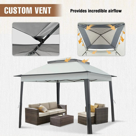 11x11 Pop Up Gazebo Tent With Mesh Netting Instant Outdoor Canopy With UPF 50+ UV Protection Water Resistant Gray Easy Setup