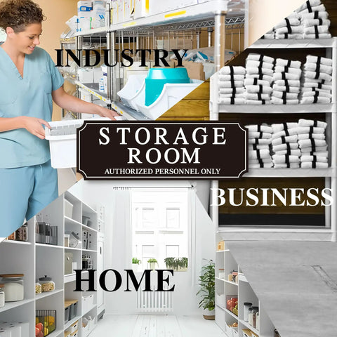 Straight Up Durable Authorized Personnel Only Sign on storage room door in a clean, organized kitchen setting.