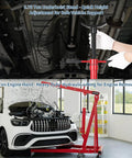 Built Different 2 Ton Folding Engine Hoist Paired With 3 4 Ton Under Hoist Support Stand Featuring Adjustable Boom and Rust Resistant Coating For Real Garage Hustle in use.