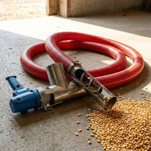 Portable Grain Suction Auger Pump With 276 Inch Screw Conveyor for Cement Fertilizer Gravel and Home Use, red hose, grain transfer