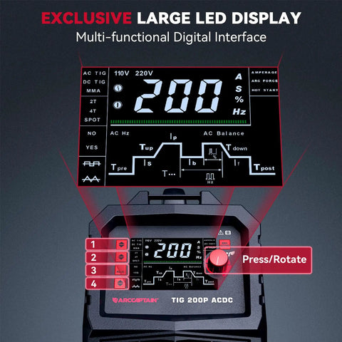 Beast 7 In 1 TIG Welder AC DC 200A With Pulse For Aluminum Welding 110 Volt And 220 Volt Square Wave Triangular Digital Display