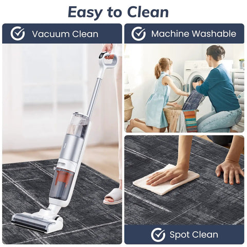 Easy to clean office chair mat showcasing vacuum clean, machine washable, and spot clean methods, 36 By 48 Inches Tough As Nails Office Chair Mat For Hardwood And Tile Floors, No Slip Surface, Smooth Glide For Rolling Computer Chair, Protects Hard Floors And Low Pile Carpet, Durable Desk Mat For Your Home Office.