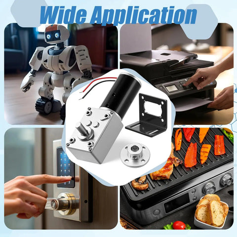 Applications of 12V DC Worm Gear Motor Kit With 8mm Flange Coupling And Rigid Mount Bracket in robotics, automation, and home projects.