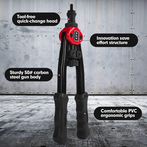 Pro Grade 13 Inch Rivet Nut Tool Kit With 60 Rivnuts And 6 Mandrels on display against metal wall background.