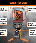 Flash 1.0L Portable Fast Boil Stove for Camping and Backpacking with One Step Auto Ignition, features highlighted.