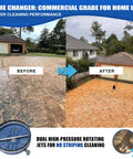 Beast Mode Twenty-Inch Pressure Washer Surface Cleaner With Wheels, 4500 PSI Attachment cleaning driveway before and after