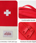 Go To Travel Medicine Bag Organizer for Empty First Aid Kit with red case, cross embroidery, handle, and double zippers