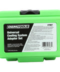 Universal Cooling System Adapter Kit For Radiator Pressure Testing in green plastic case