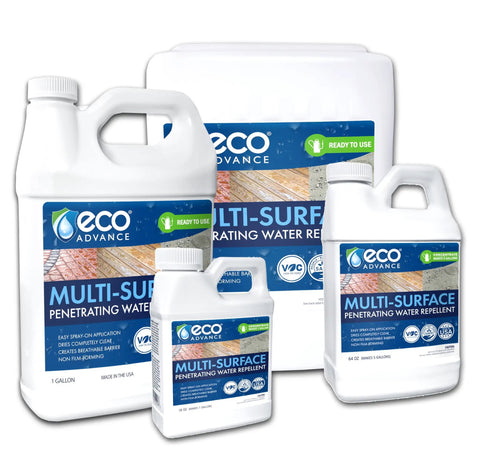 No Sweat Water Repellent Sealant For Concrete Brick Stone Stucco And Wood Decks Breathable Clear Finish in various sizes.