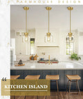 2 Pack 7 Inch Brushed Gold Pendant Lights With Crystal Clear Glass Shades For Kitchen Island And Dining Room over modern kitchen island.
