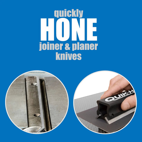 Dead Nuts Accurate Planer And Jointer Knife Sharpener System showing sharpener and knife alignment for smooth honing.