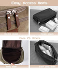 Comparison of rugged mountain pattern toiletry bag for men with double zipper and open compartment versus single zipper alternative.