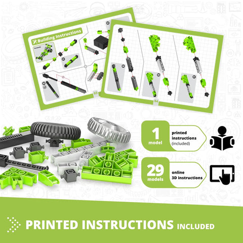 Creative Builder 30 In 1 Multimodel STEM Kit For Kids 7 And Up Motorized Vehicle Brick Set with printed instruction cards