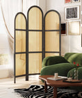 Three Panel Hand Woven Rattan Room Divider With Built Tough Pine Wood Frame No Assembly Needed Tall Foldable Privacy Screen