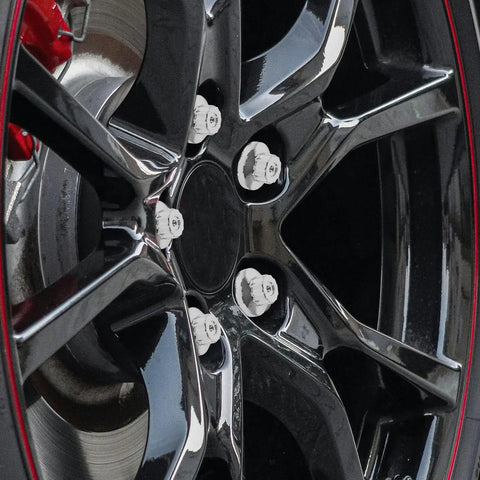 Five Piece Silver Steel Car Wheel Lug Nuts Set For Universal Tire And Rim Replacement Premium Rust Resistant Finish Bulletproof Hold No Drama Swap For Daily Drivers on glossy black alloy wheel.