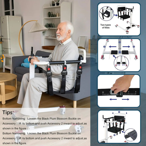 Senior using Smooth Ride Transfer Chair For Seniors With Sit To Stand Assist Handles, Patient Lift Wheelchair in living room.
