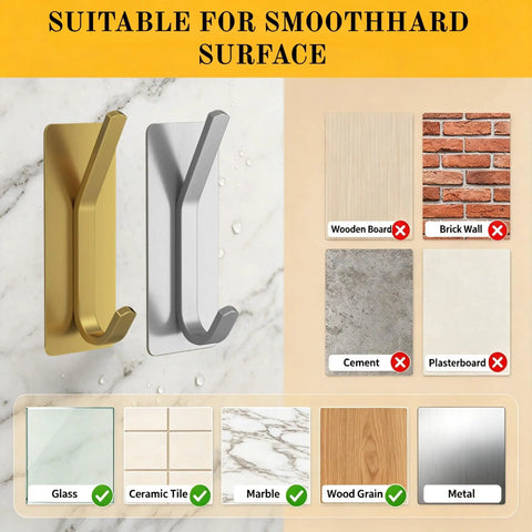 4 Pack Heavy Duty Peel And Stick Wall Hooks In Bright Gold Finish Rock Solid Heavy Hitter Design for smooth surfaces like glass or tile.