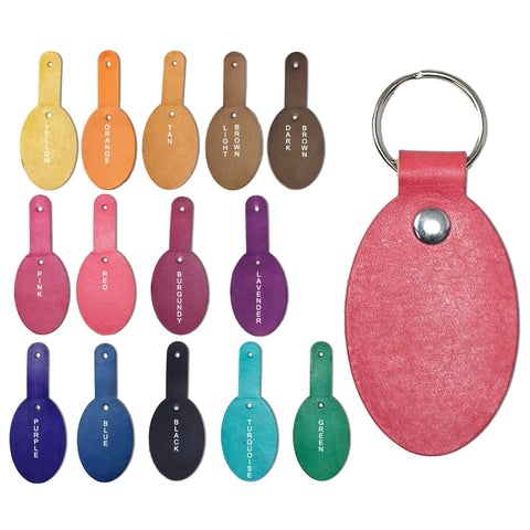 Fresh Oval Leather Key Fobs, 10 Pack Full Grain Vegetable Tanned Keychain Blanks With Hardware in assorted colors.