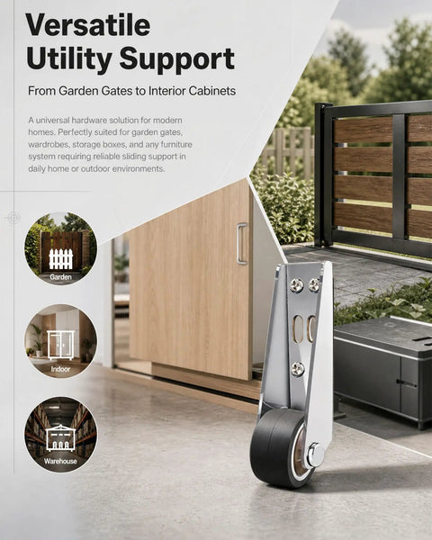 Heavy Duty Vertical Track Roller Wheel With 130lb Load Rating And Anti Sag Support for smooth garden gate or cabinet sliding.