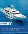 Large yacht on water showcasing fitment for Beefy Heavy Duty Trolling Motor Prop Nut Replacement For Motor Guide X3 X5 XI3 XI5