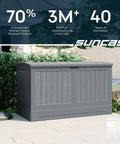 200 Gallon All Weather Patio Deck Box With Lockable Lid Extra Large Outdoor Storage Chest for patio in dove gray resin.