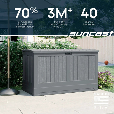200 Gallon All Weather Patio Deck Box With Lockable Lid Extra Large Outdoor Storage Chest for patio in dove gray resin.
