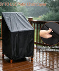 Outdoor scene showing 2 Pack Outdoor Chair Covers For Stackable Dining Chairs, Waterproof Weatherproof High Back Patio Covers in rain.