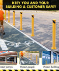 Hella Sturdy Removable Steel Bollards Surface Mounted Parking Barrier 2 Pack Yellow Traffic Posts on bike lane for safety