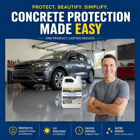 Heavy Duty Water Based Concrete Sealer For Garage And Driveway delivering tough as nails chemical protection in garage with finished floor.