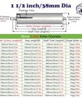 Diagram showing dimensions of set of 10 beefed up heavy duty conveyor belt rollers for industrial use in lengths 100mm to 1000mm