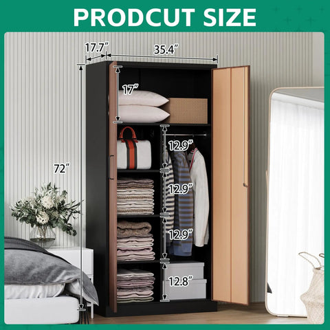 72 Inch Steel Locker Cabinet With Locking Doors For Office Home School Gym Hotel And More Wood Grain Finish interior view