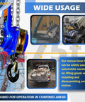 Heavy Duty Lever Chain Hoist With 1650 Lbs Capacity and Swivel Hooks for lifting in confined areas