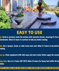 Heavy Duty Wet Look Natural Stone Sealer 32 Ounce drying instructions on patio, highlighting ease of use for sealing surfaces.
